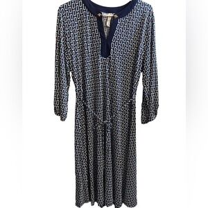 Perseption Concepts Dress Size Large Blue Geometric Career Dress Button Tabs New